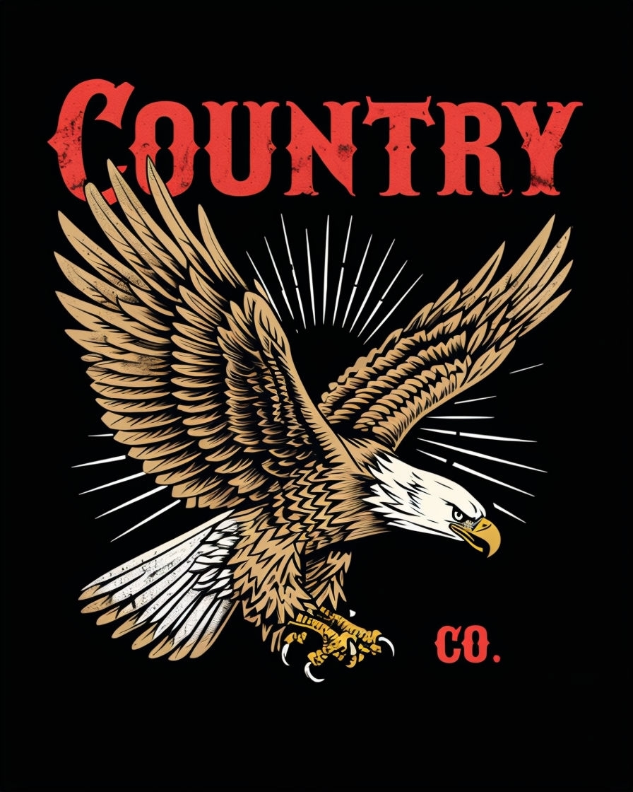 Vintage Eagle with Country Text Graphic T-Shirt