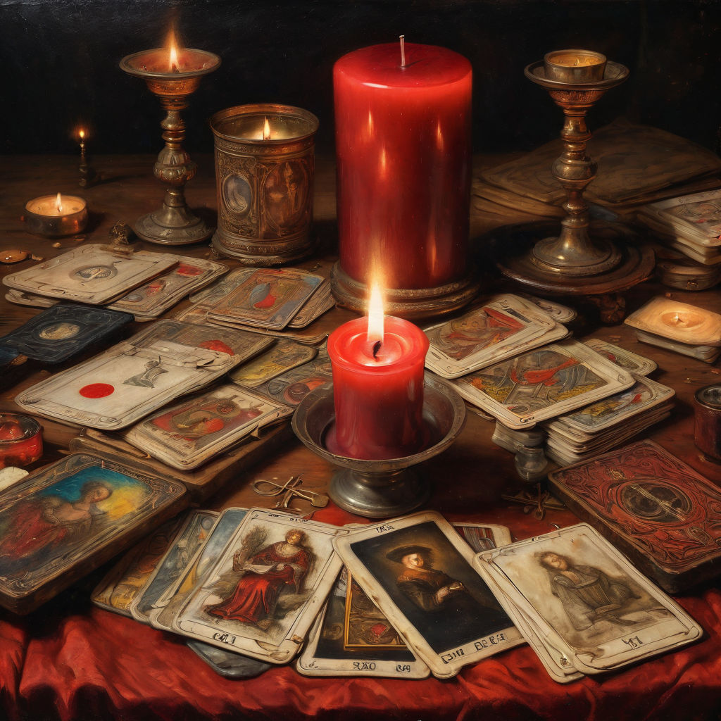 Rembrandt-style portrait of a red candle in the center of an... by hku ...