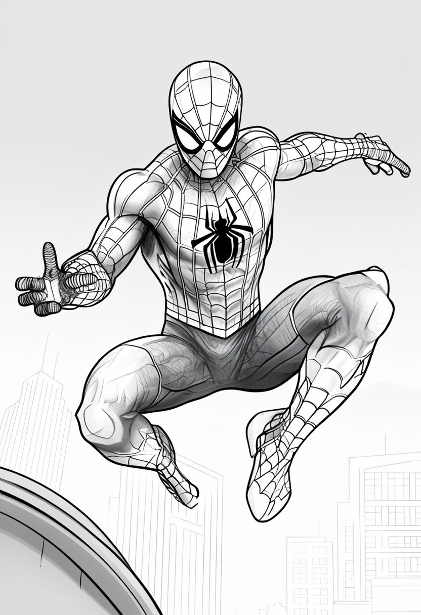 Dynamic Spider-Man Coloring Book Page Illustration