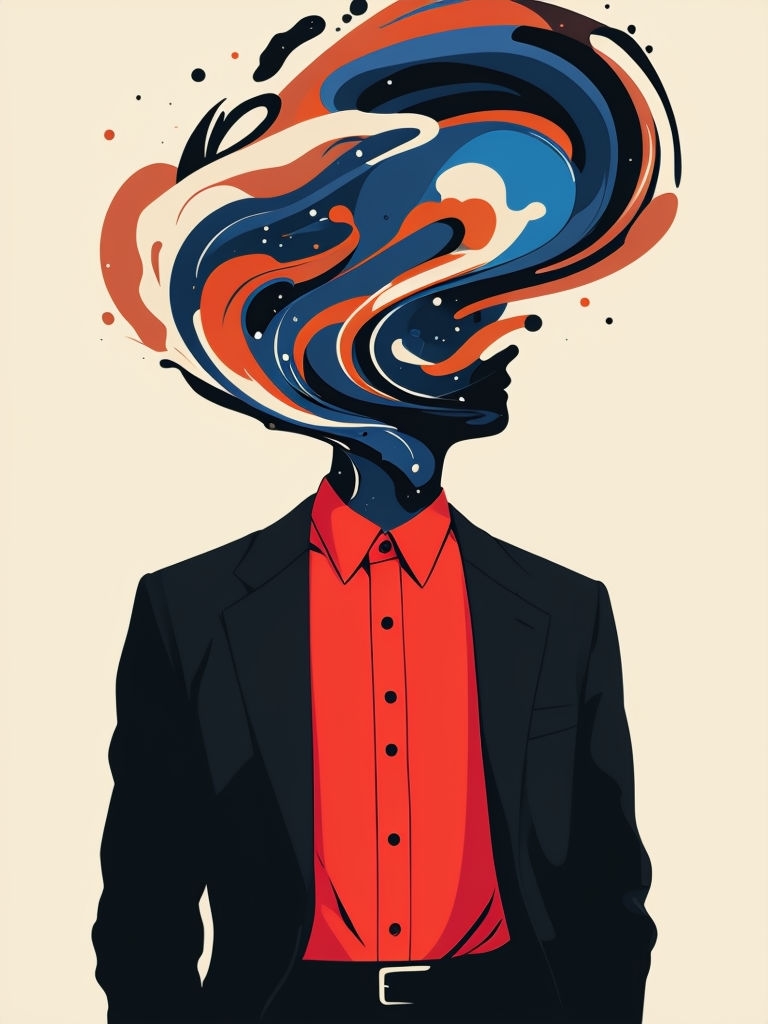 Abstract Person in Profile Surrounded by Colorful Swirls Art