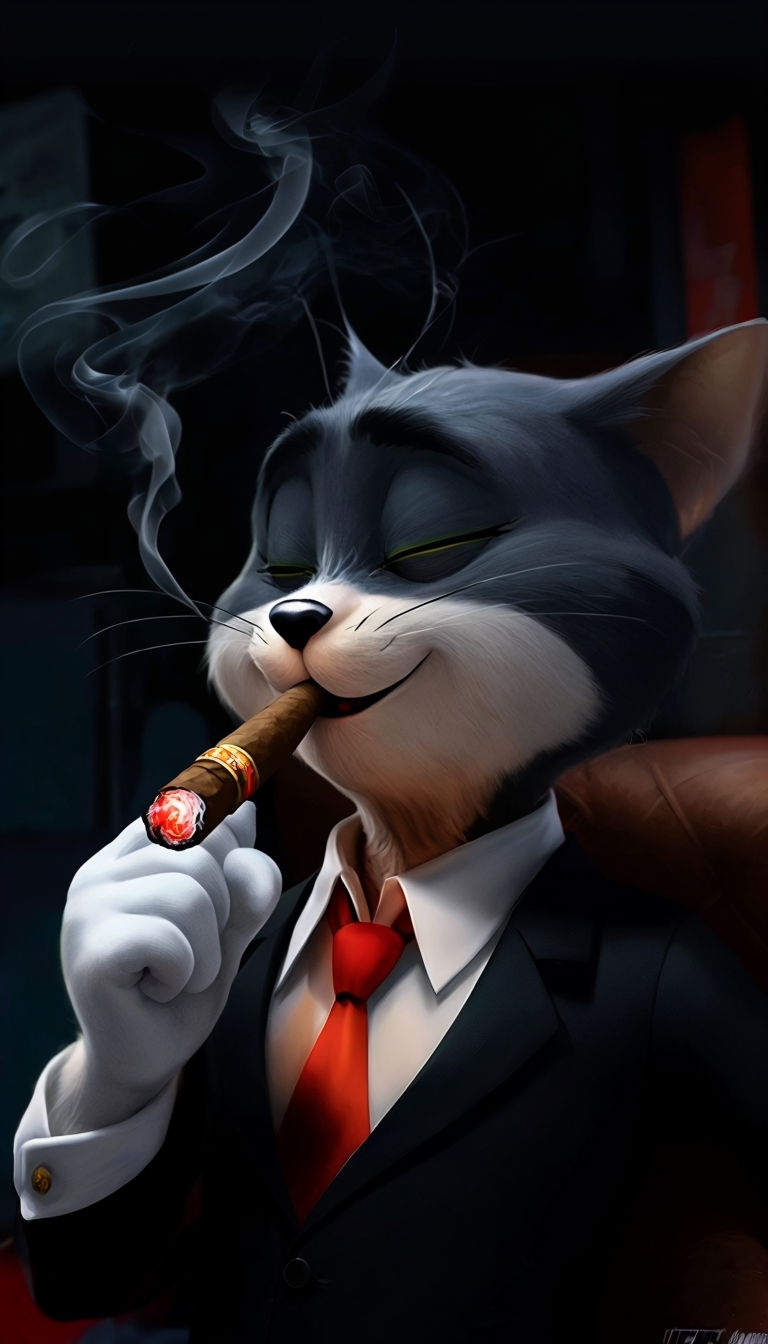 Sophisticated Cat Character Smoking Cigar Digital Art Poster