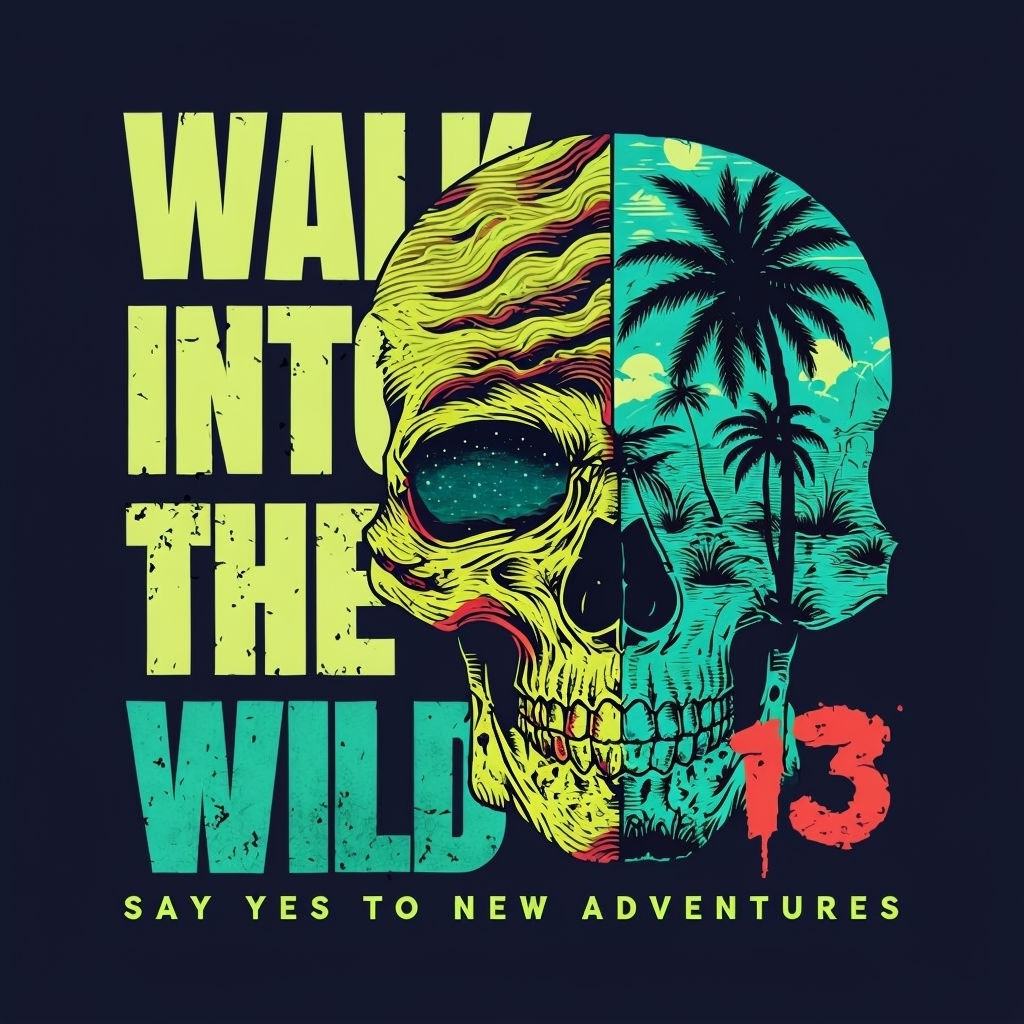 WALK INTO THE WILD Adventurous Skull Design T-Shirt