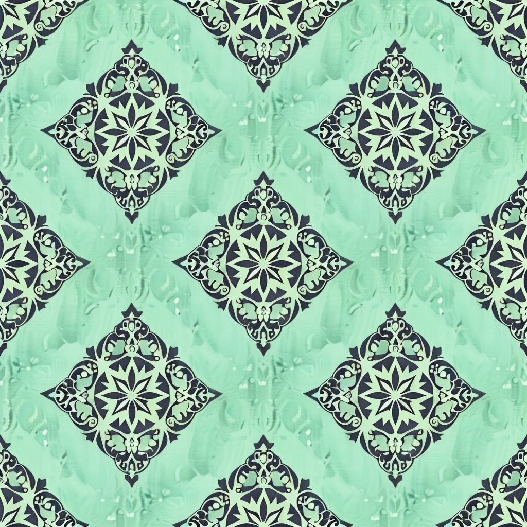 Intricate Floral Motifs Seamless Pattern in Mint Green Background