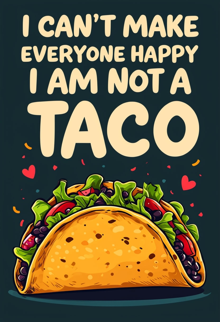 Cheerful Taco Illustration with Funny Quote Poster