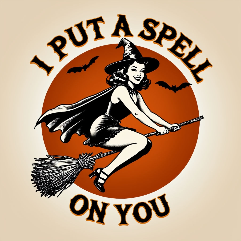 Whimsical Witch Riding Broomstick Vintage Halloween Poster Playground