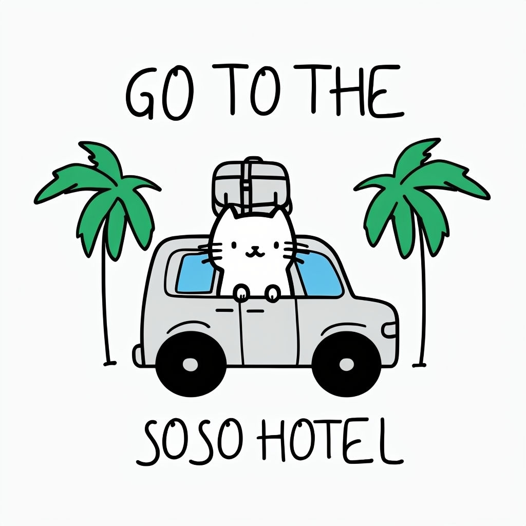 Playful White Cat in Vehicle with Palm Trees T-Shirt