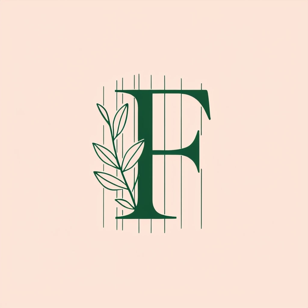 Elegant Minimalist Green F Logo with Botanical Elements