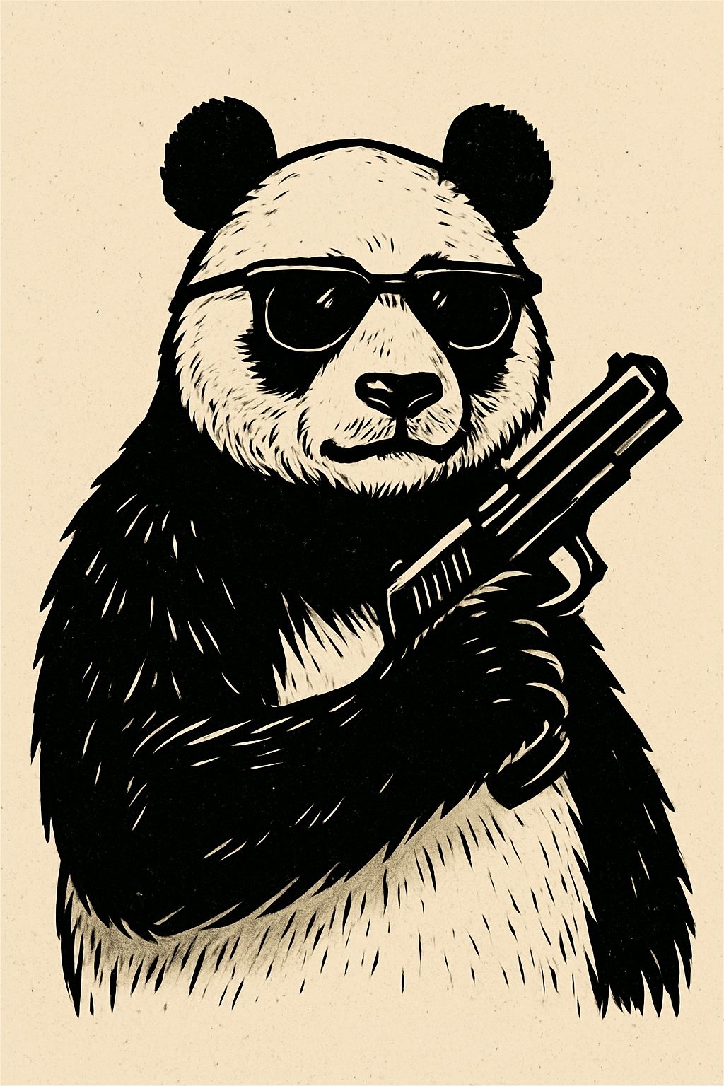 Cool Vintage Panda with Sunglasses and Gun Illustration T-Shirt
