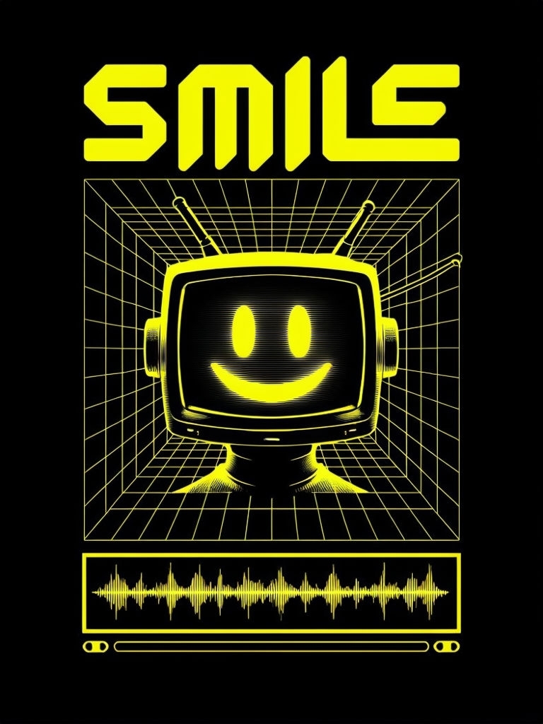 Neon TV Head with Smiley Face and Futuristic Design T-shirt