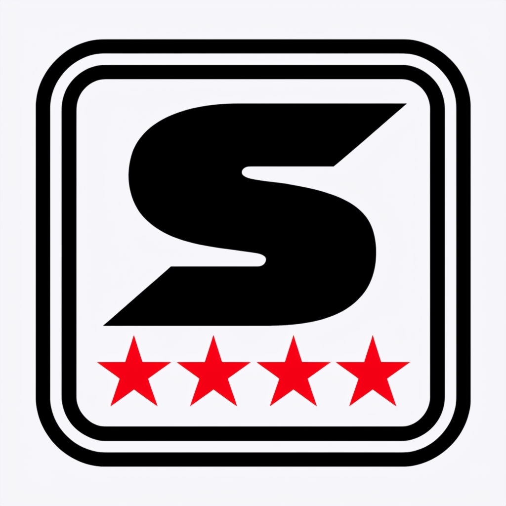 Bold Black S Logo with Red Stars and Modern Design Logo