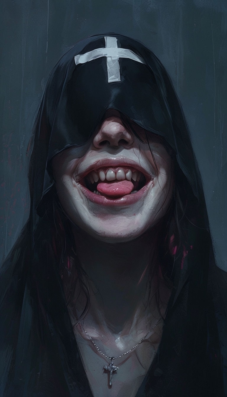 Playful Smiling Figure in Black Religious Veil Mobile Wallpaper
