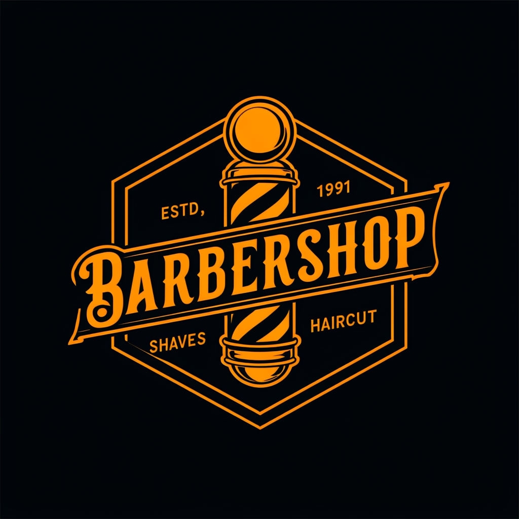 Vintage Amber Barbershop Logo with Classic Barber Pole Design