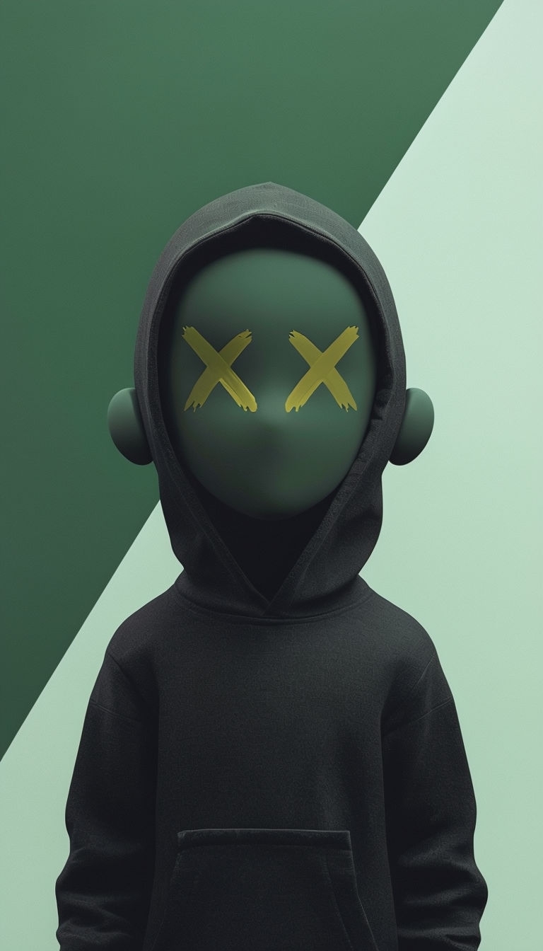 Mysterious Stylized Figure in Green Abstract Design Mobile Wallpaper