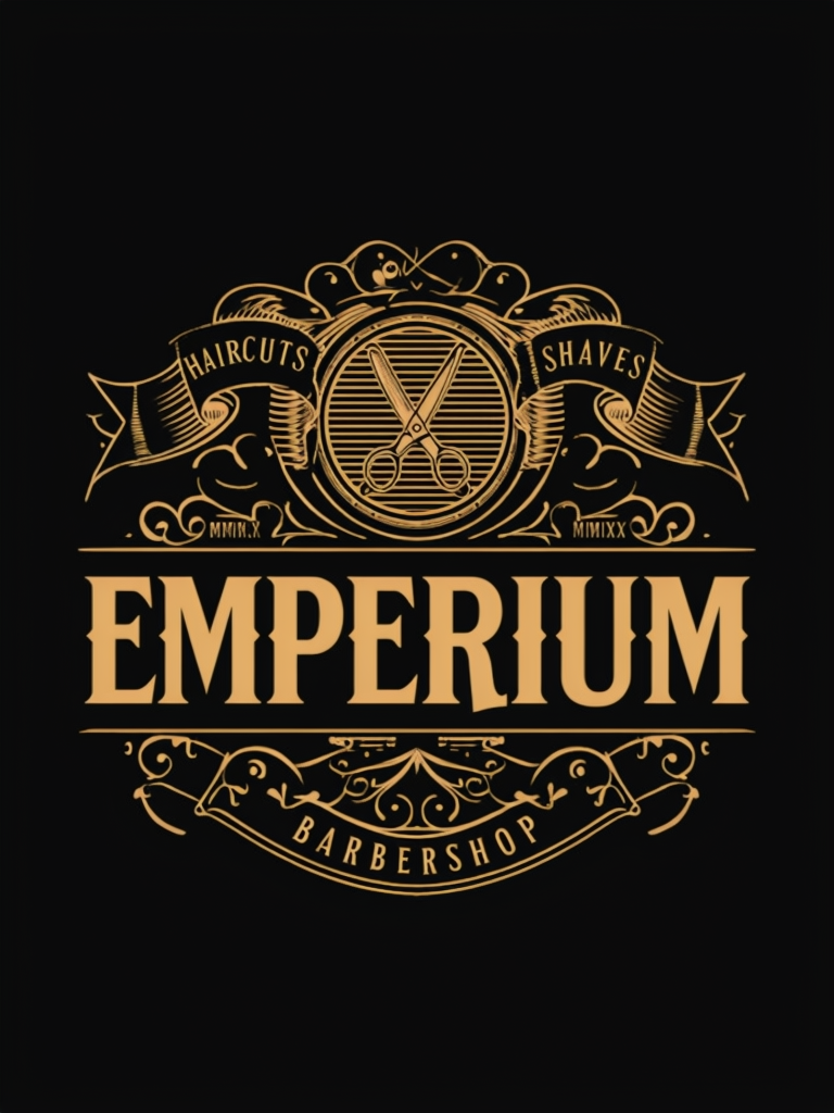 Vintage Golden EMPERIUM Barbershop Logo Design