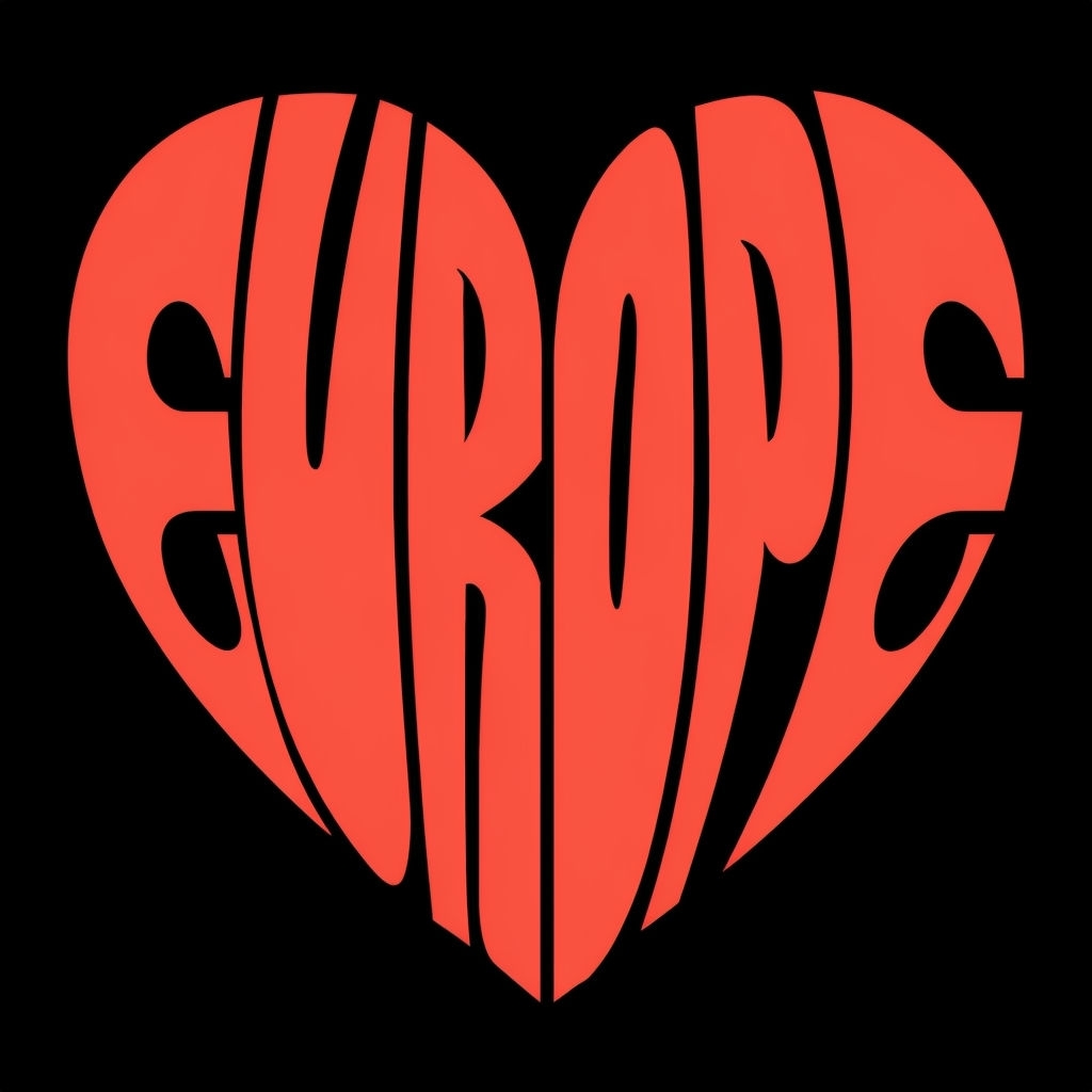 Heart-Shaped EUROPE Typography in Coral Red T-Shirt