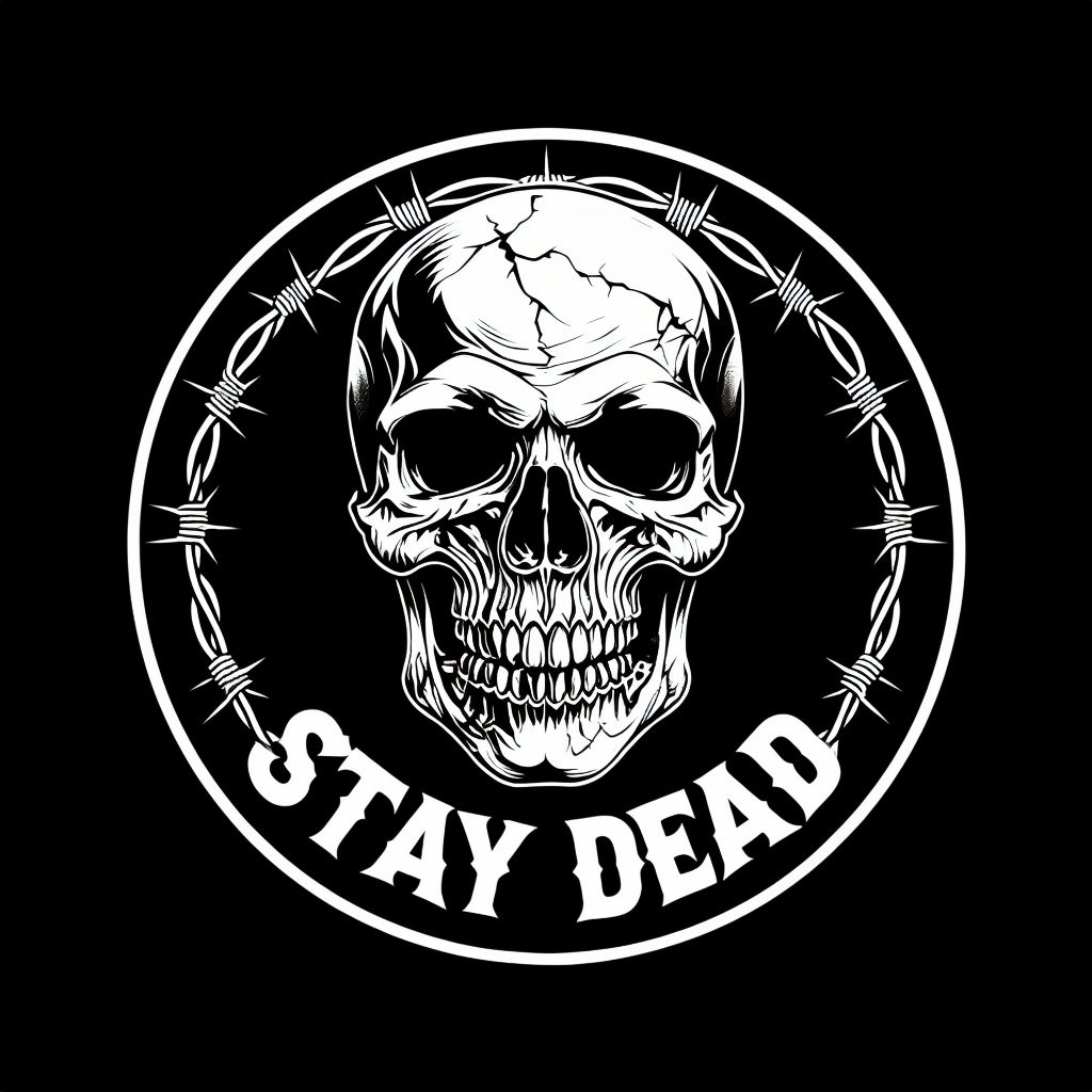 Eerie Skull with Barbed Wire and 'Stay Dead' Text T-Shirt