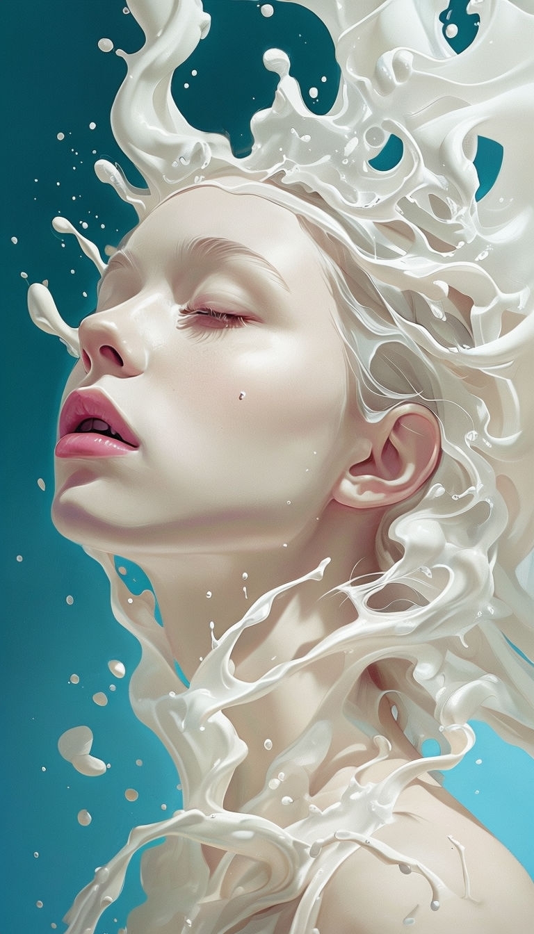 Ethereal Young Woman Portrait with Milk-Like Hair Art Poster