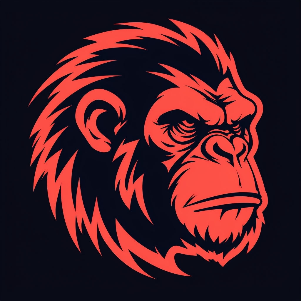 Bold Coral Red Chimpanzee Head Graphic Design T-Shirt