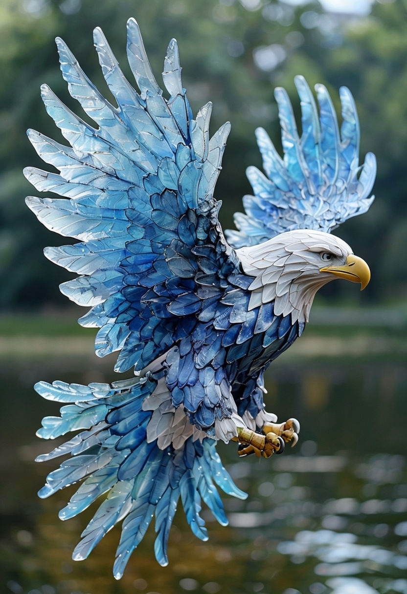 Majestic Eagle Sculpture in Flight with Intricate Details Art