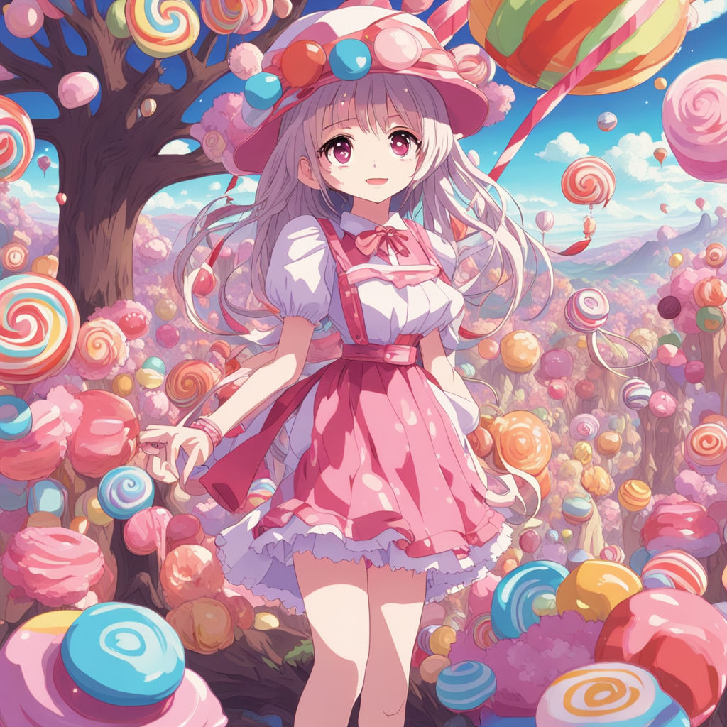 Cute anime girl in candy land