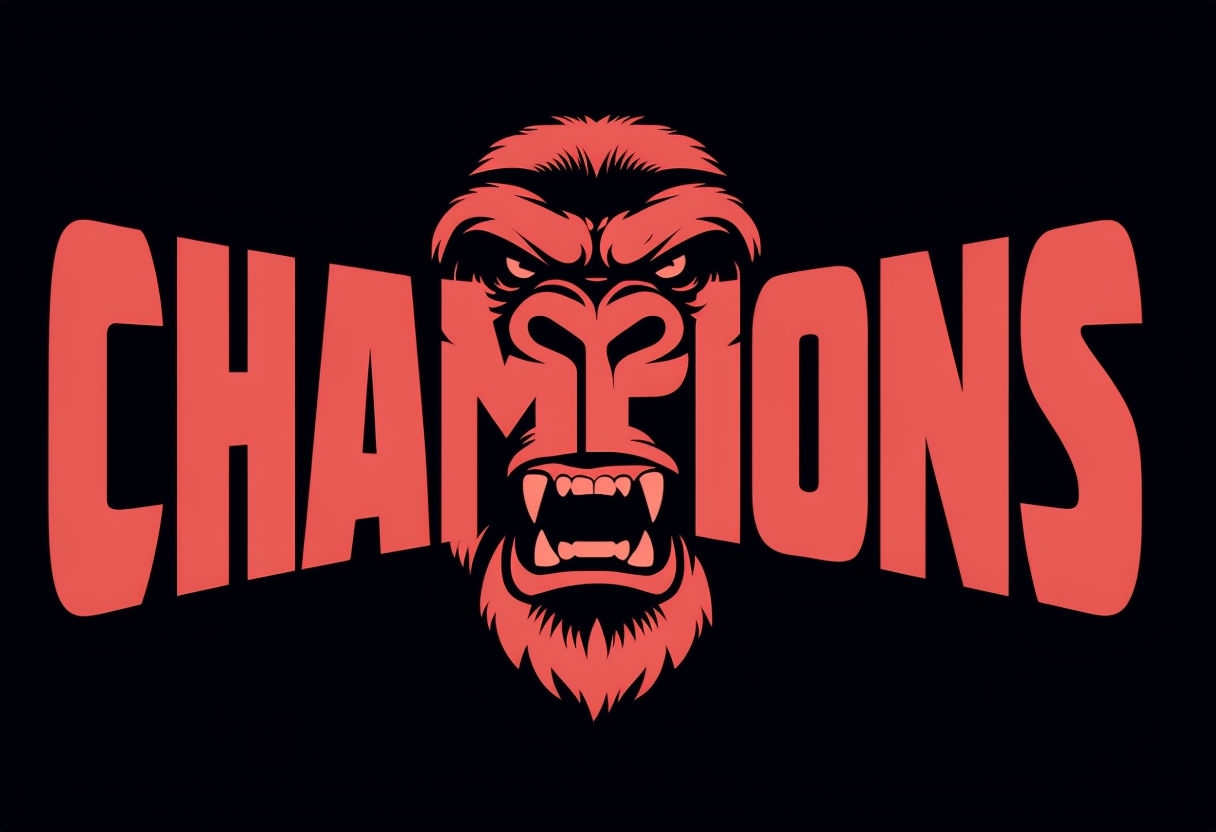 Bold Coral Red Champions Gorilla Face T-Shirt