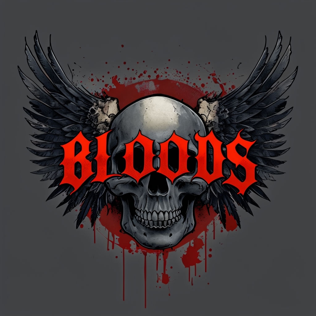 Dark Gray Skull with Wings and Blood Splatter T-Shirt