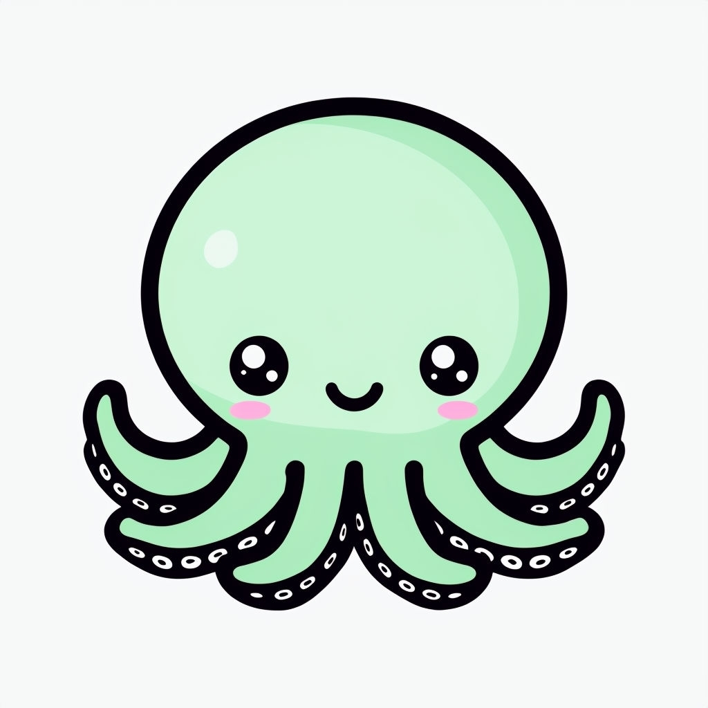 Cute Minimalistic Cartoon Octopus Illustration Sticker