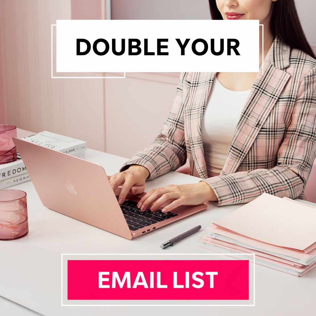Elegant Minimalist Workspace with Laptop and Text Overlay Social Media Post