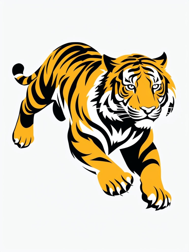 Vibrant Golden Tiger Illustration in Dynamic Pose T-Shirt