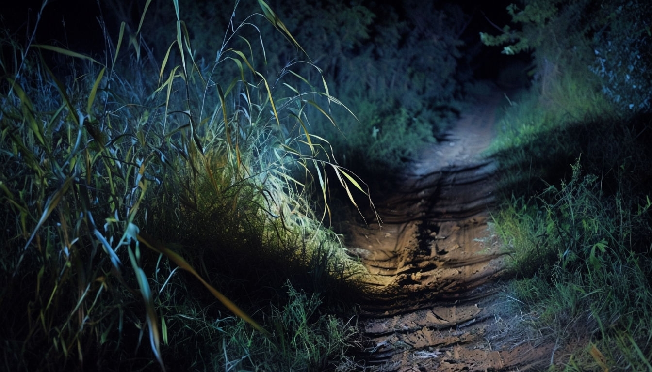 Eerie Nighttime Dirt Path Through Dense Vegetation Background Virtual Backgrounds