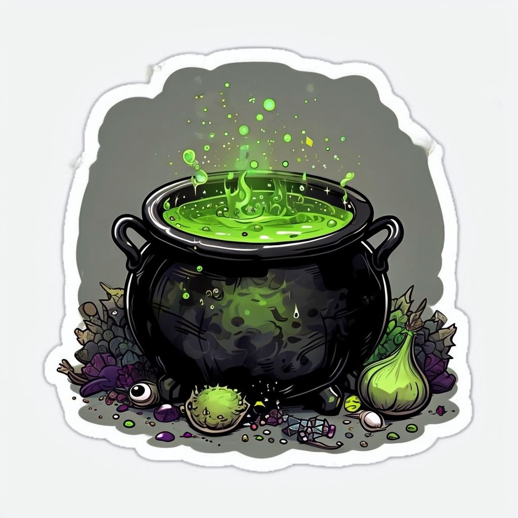 Bubbling Green Potion Cauldron Magical Sticker