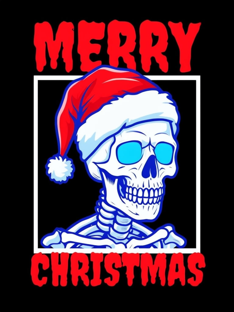 Playful Skeleton in Santa Hat for Merry Christmas T-shirt