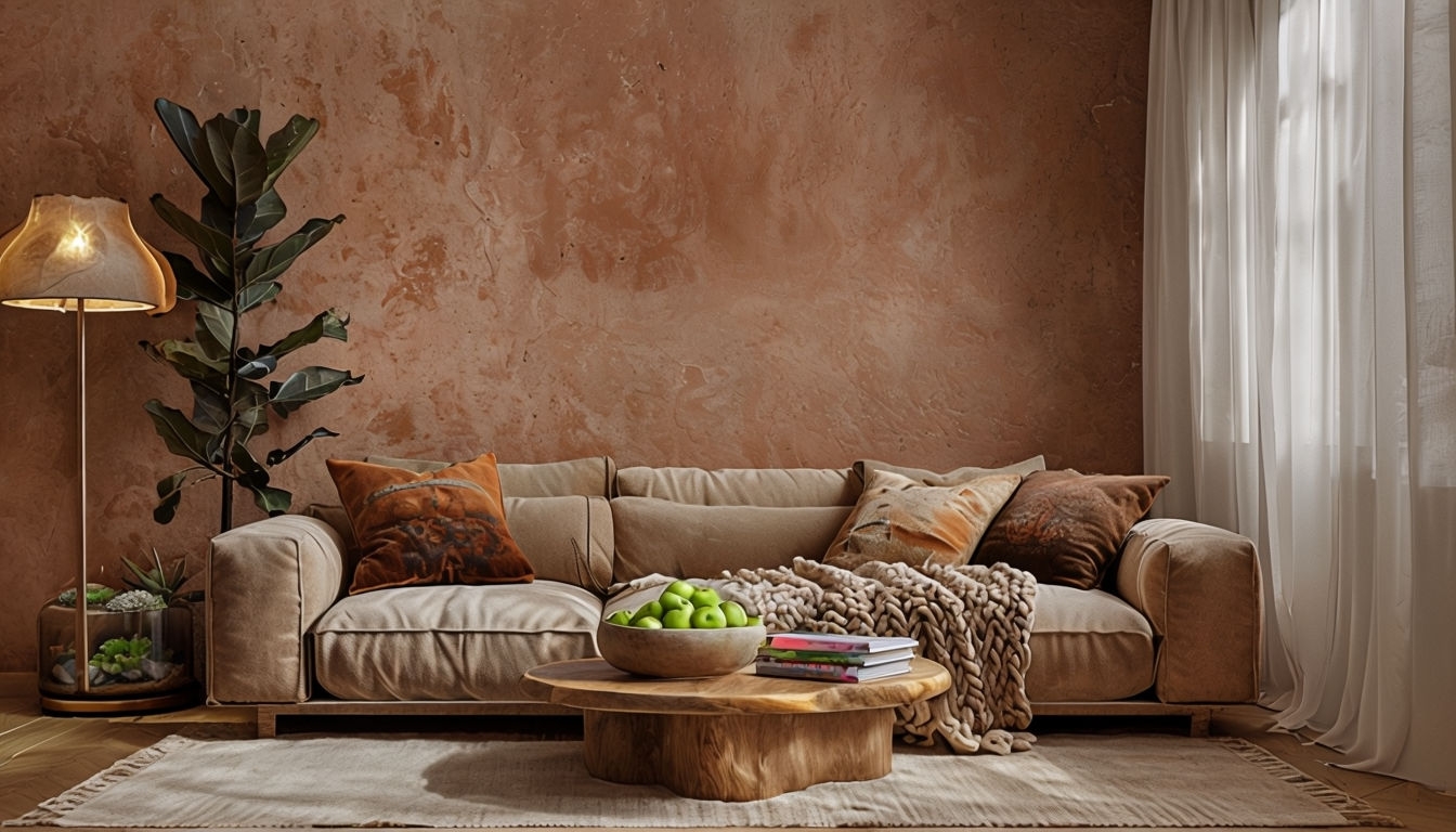 Cozy Modern Living Room with Earthy Tones Virtual Background