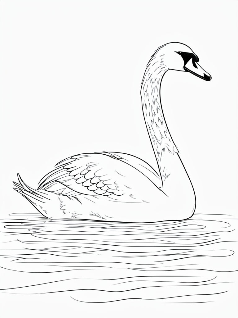 Elegant Black and White Swan Outline Drawing for Coloring Book Pages