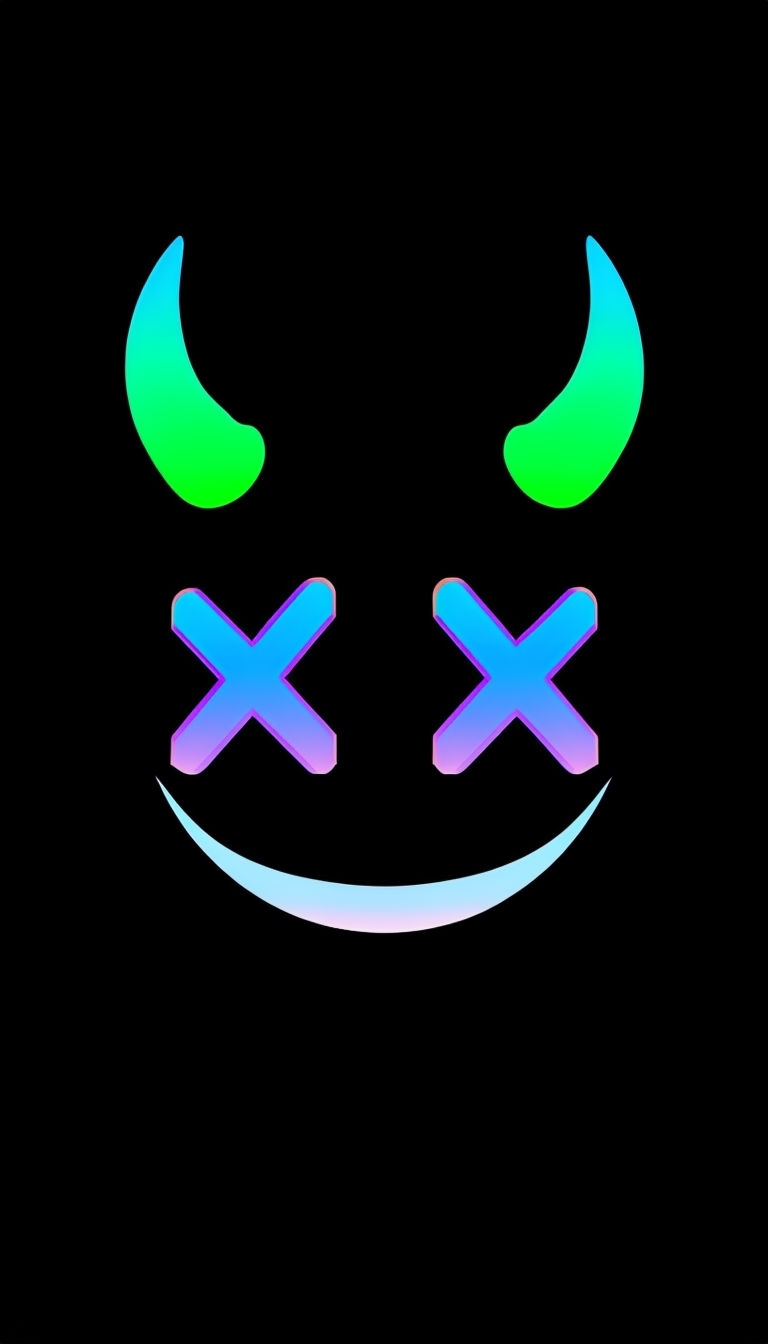 Neon Demon Face Glitch Art Design on Black Background Phone Case Cover
