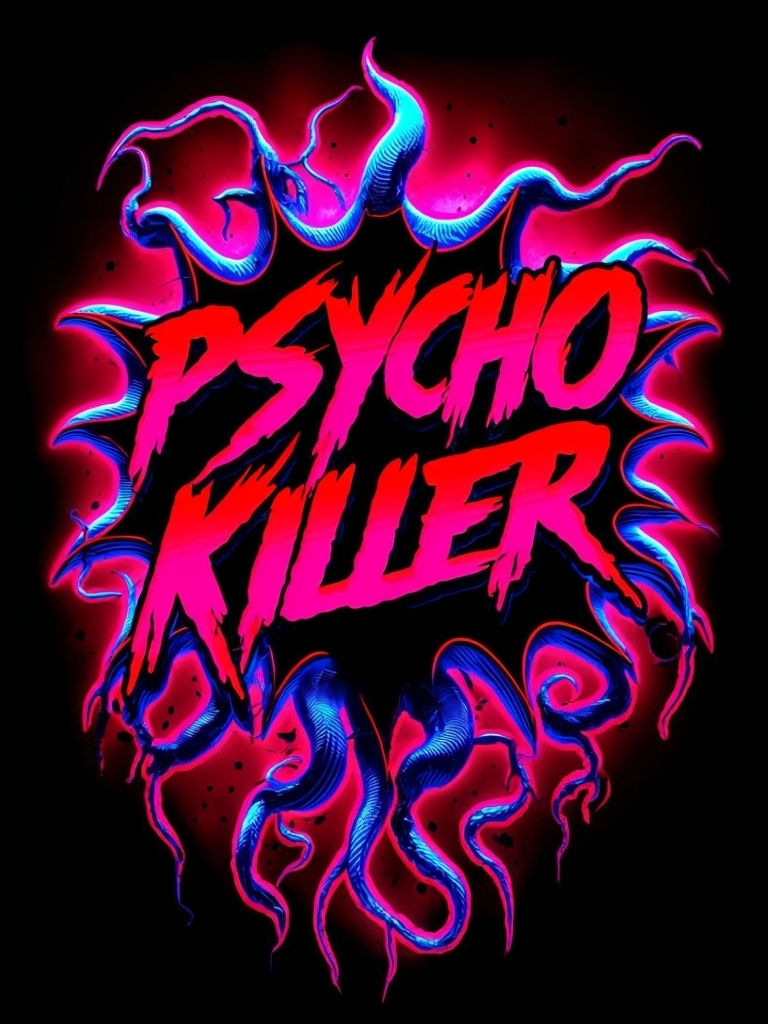 Psycho Killer Neon Text with Alien Tendrils Digital Poster