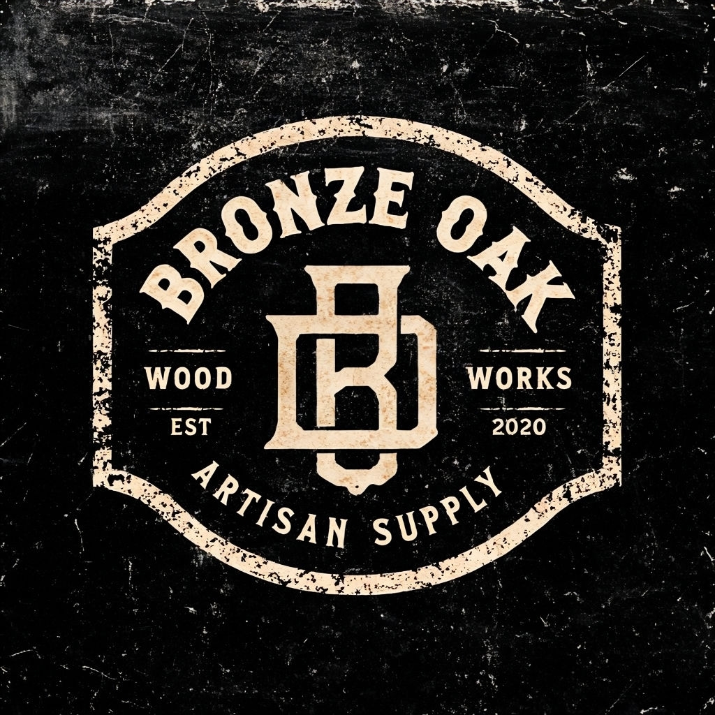 Vintage Bronze Oak Wood Works Logo Design on Textured Background