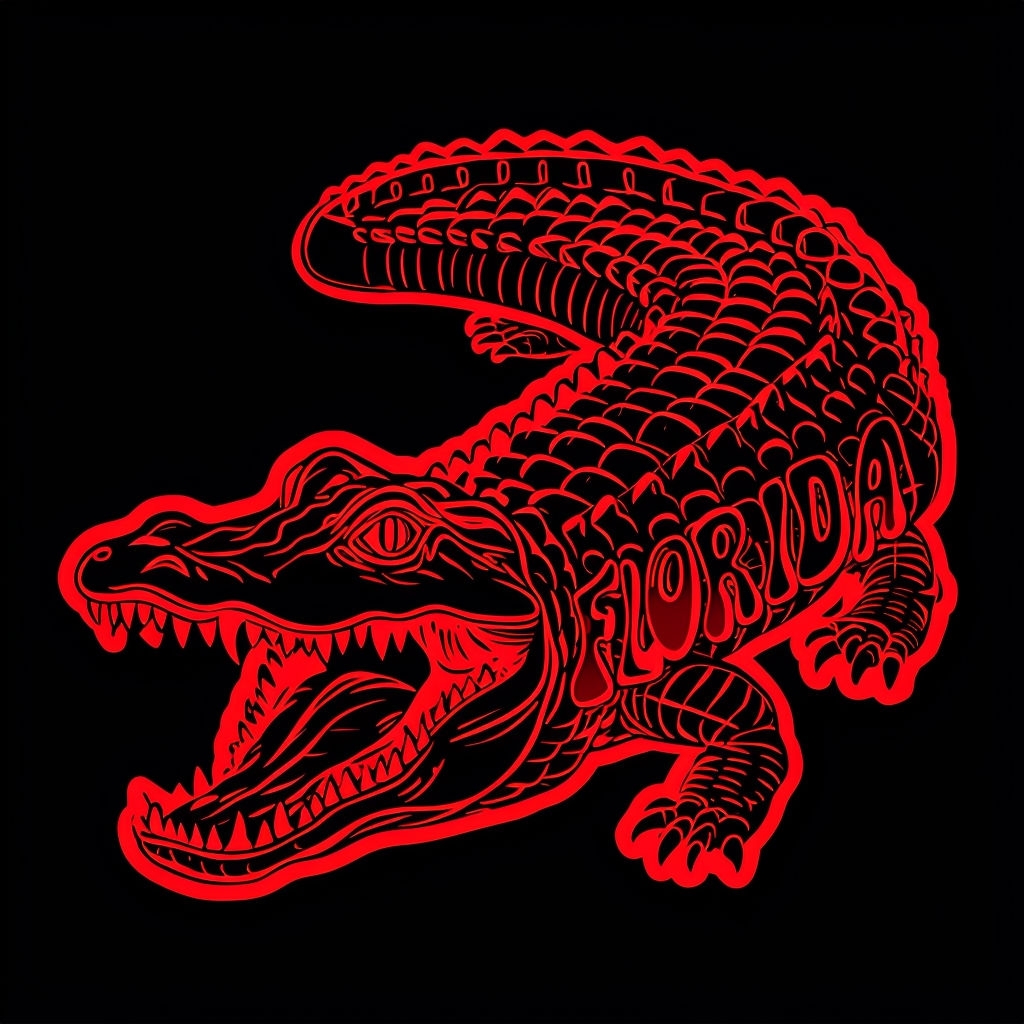 Neon Red Alligator Drawing with Florida Text Sticker
