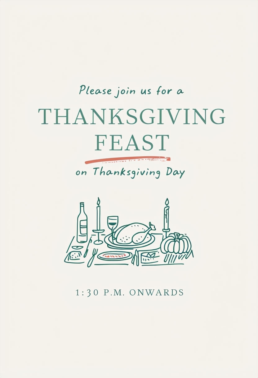 Charming Hand-Drawn Thanksgiving Feast Invitation Design Ideas Cards & Invite