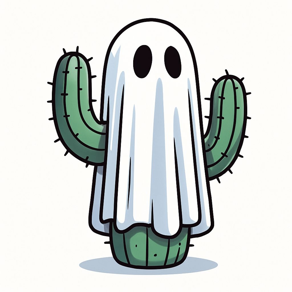 Comical Ghostly Cactus Cartoon Illustration T-Shirt