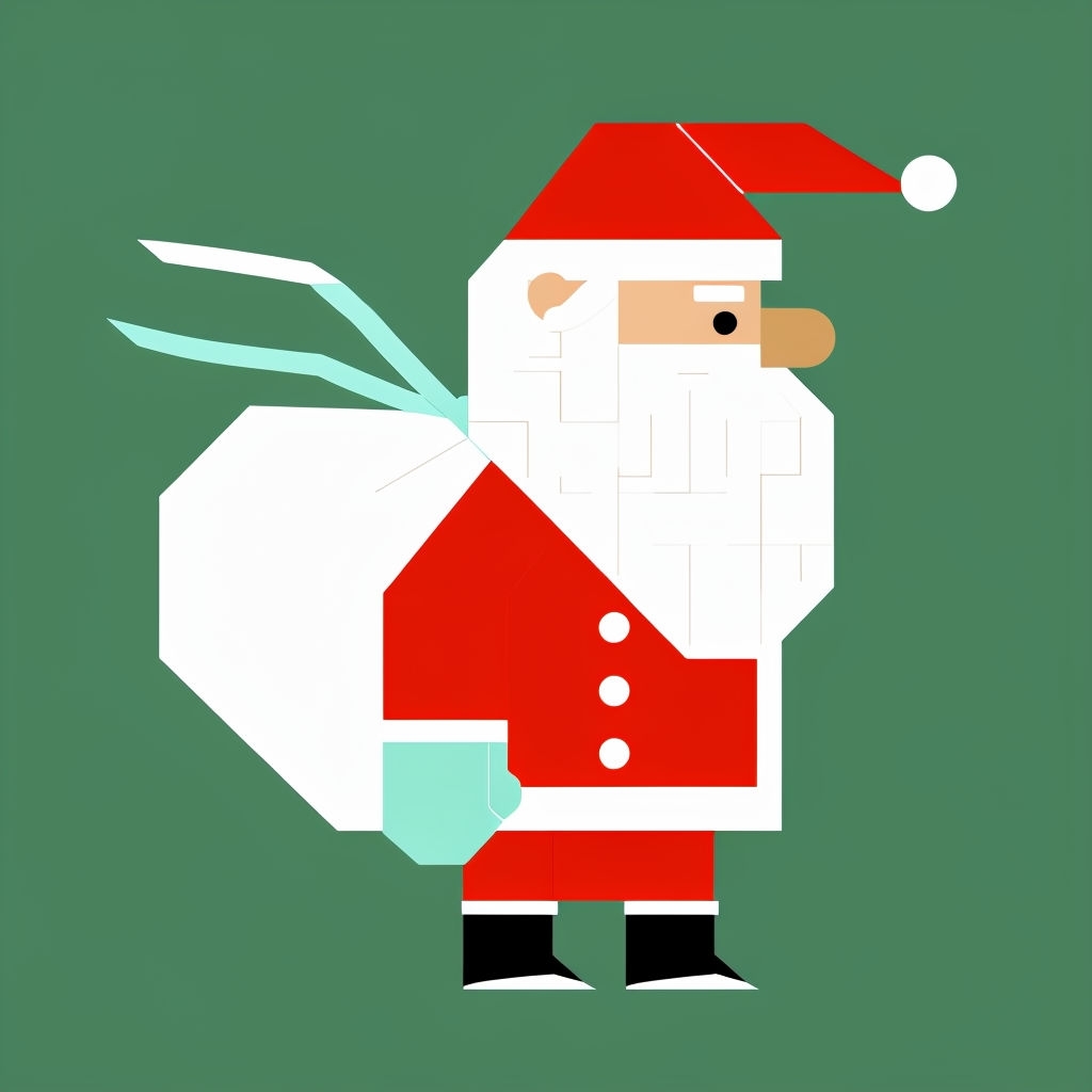 Minimalist Santa Claus Illustration on Forest Green Background Art