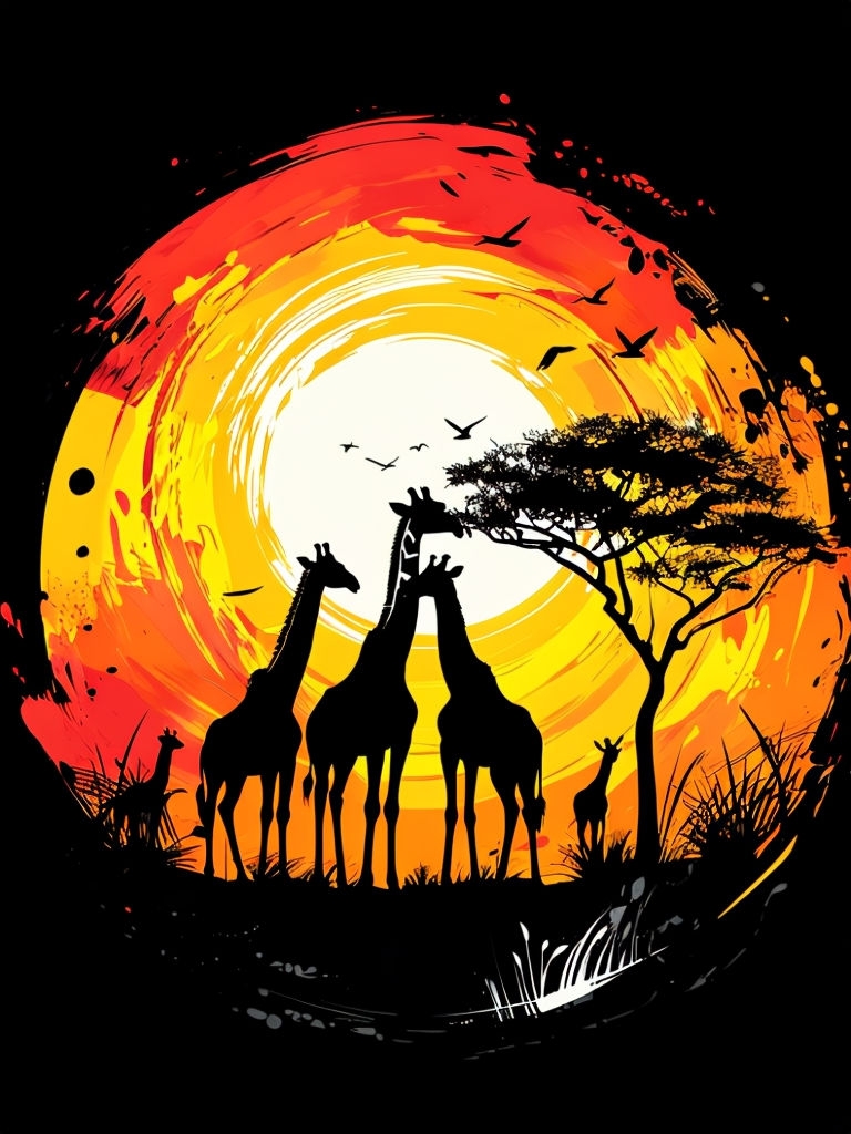 Majestic African Sunset with Giraffes and Acacia Tree T-shirt