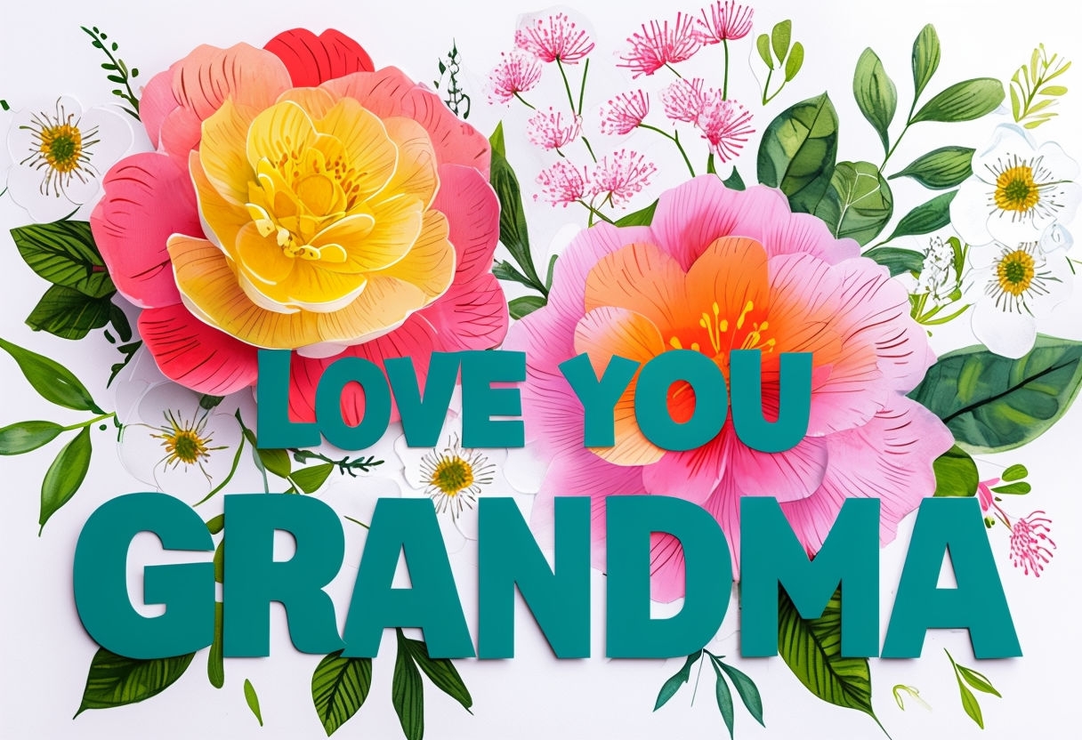 Vibrant 'Love You Grandma' Floral Greeting Card Design for Cards & Invites