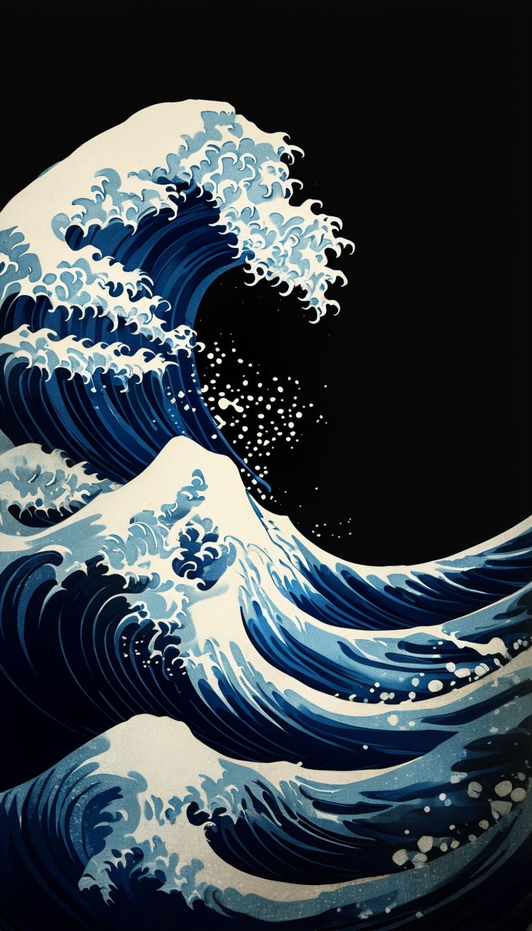 Dynamic Japanese Wave Illustration Inspired by Ukiyo-e Art Mobile Wallpaper