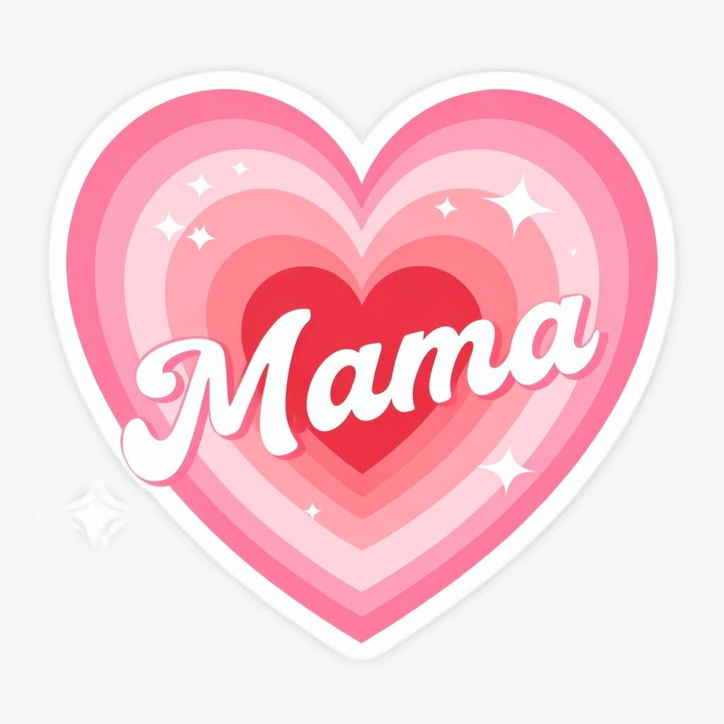 Colorful Retro Heart Mama Sticker Design with Sparkles