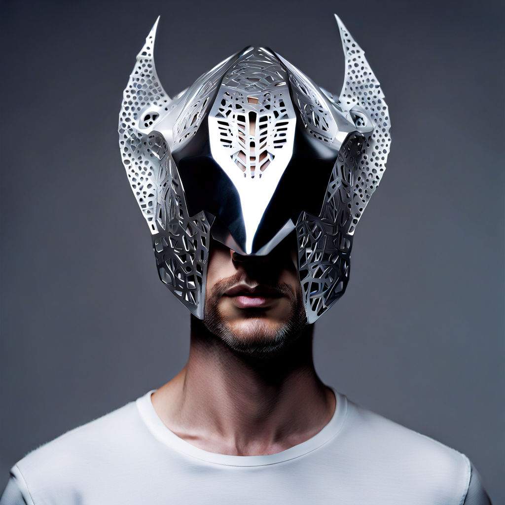 A man wearing an animalistic Futuristic mask resembling a 3D... by ...