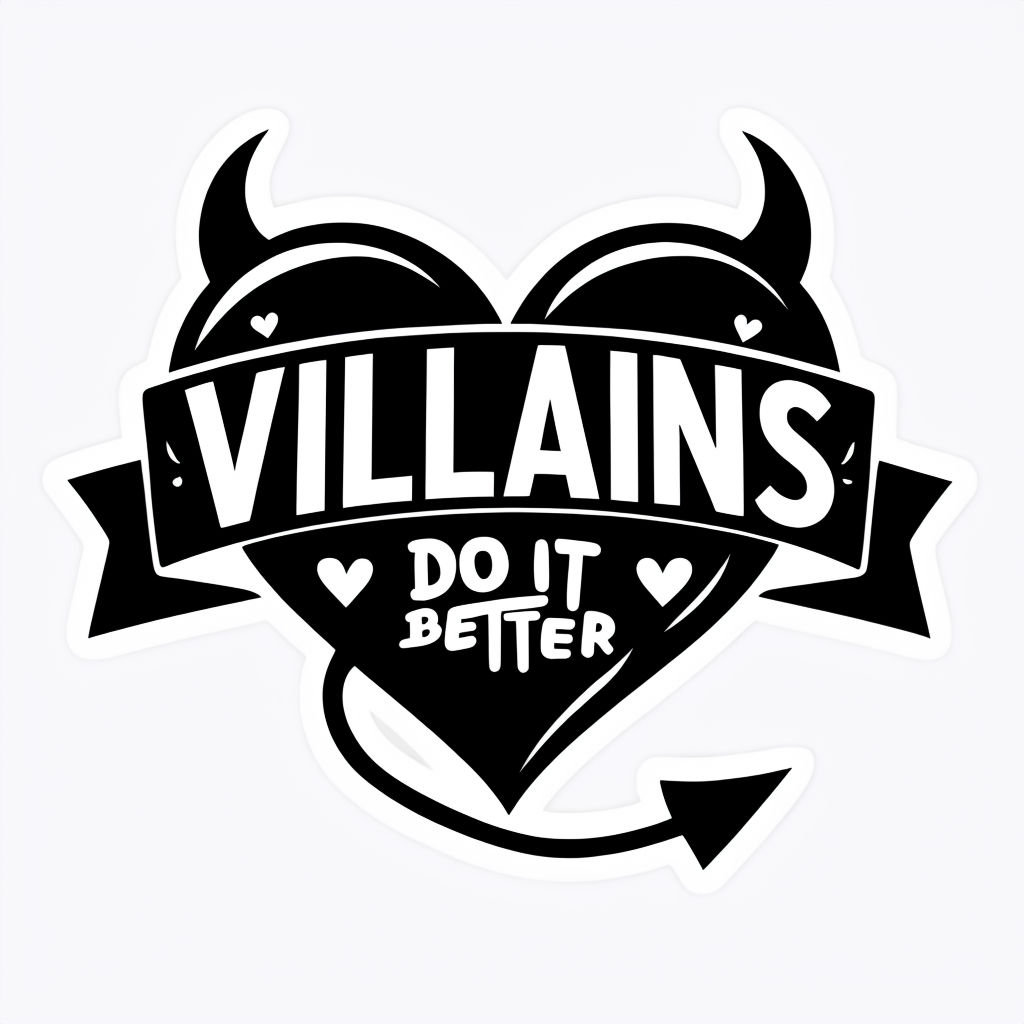 Devilish Heart with Villains Banner Playful Sticker