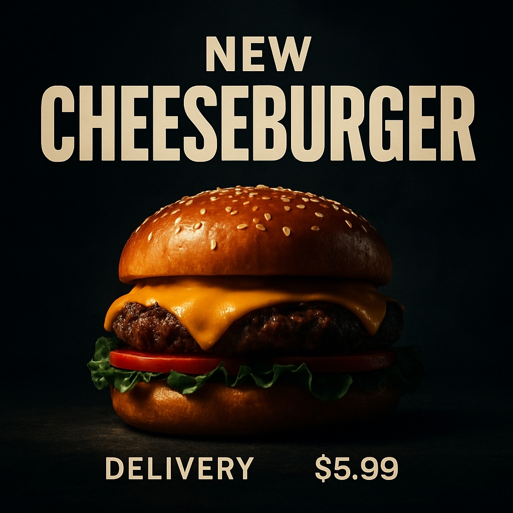 New Cheeseburger Promotional Advertisement Design for Delivery Ads