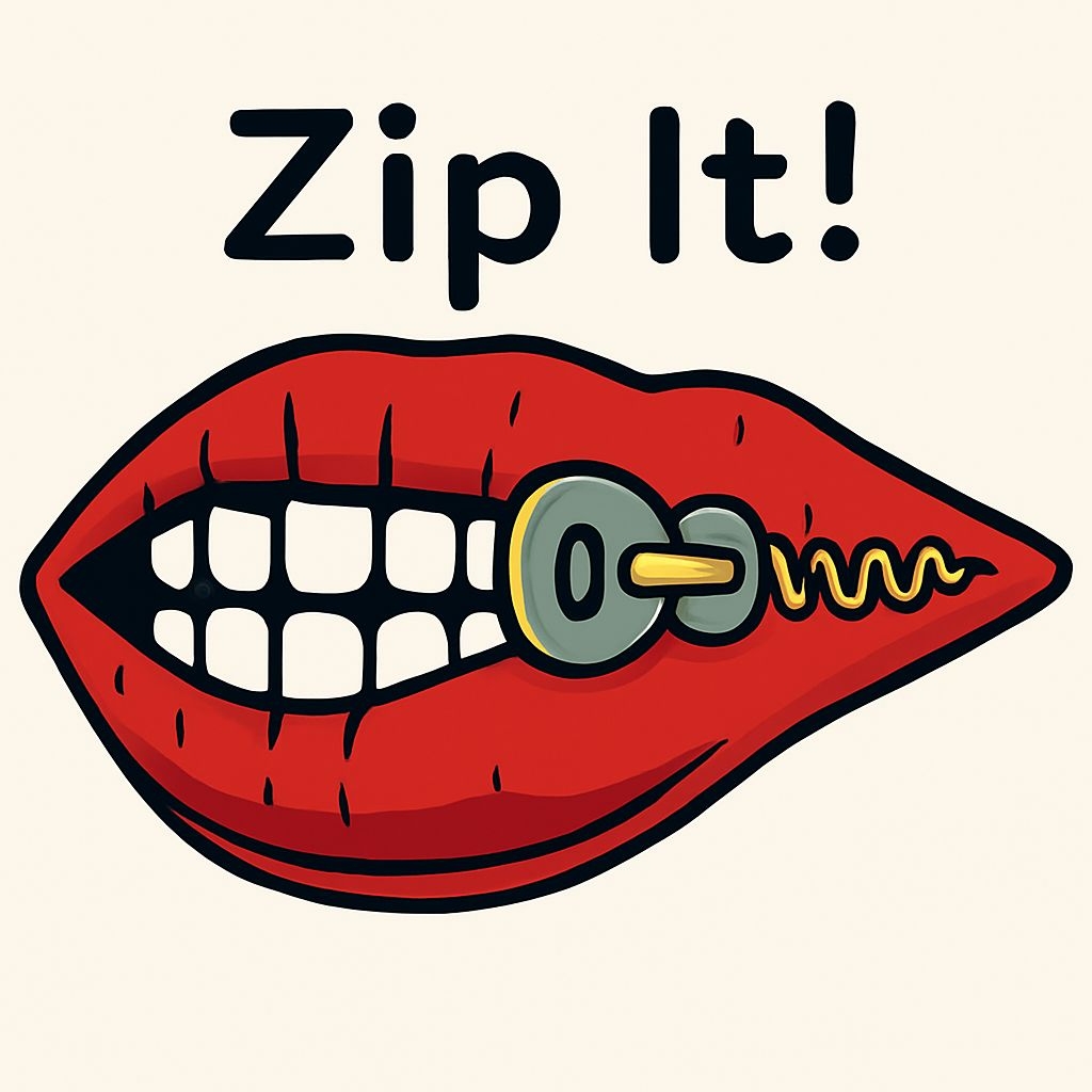 Playful Zip It Cartoon Lips Illustration T-Shirt