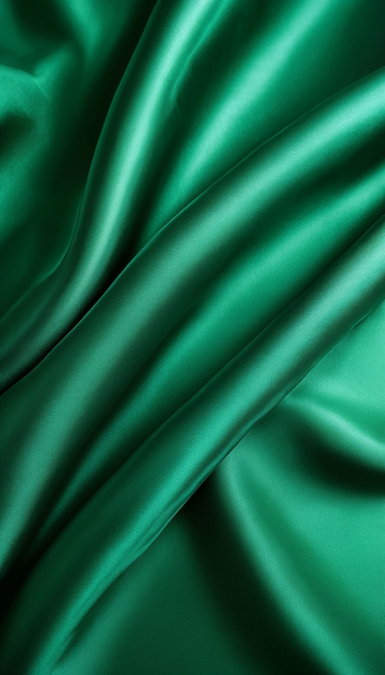 Emerald Green Satin Fabric Close-Up Photo for Mobile Wallpaper